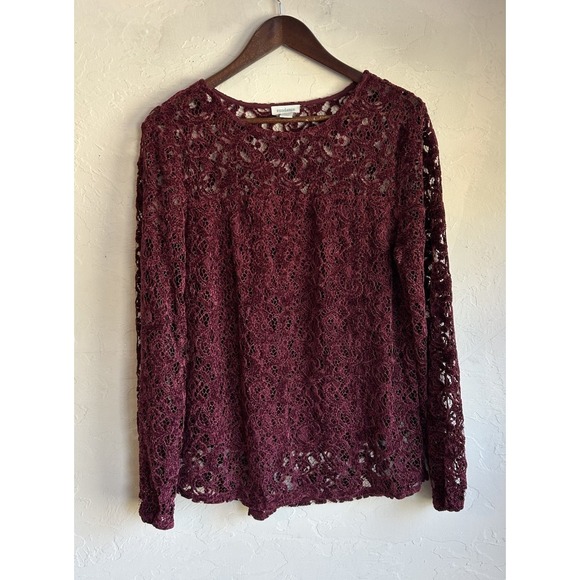 Sundance Tops - Sundance Remarkable Beauty Semi Sheer Lace Top L Maroon Velvet Whimsigoth